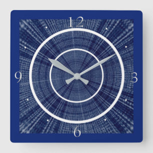Horloge Carrée Marine Blues et White Abstract Design