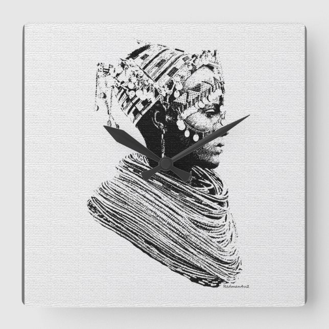 Horloge Carrée Marionnette de l'Afrique (Recto)