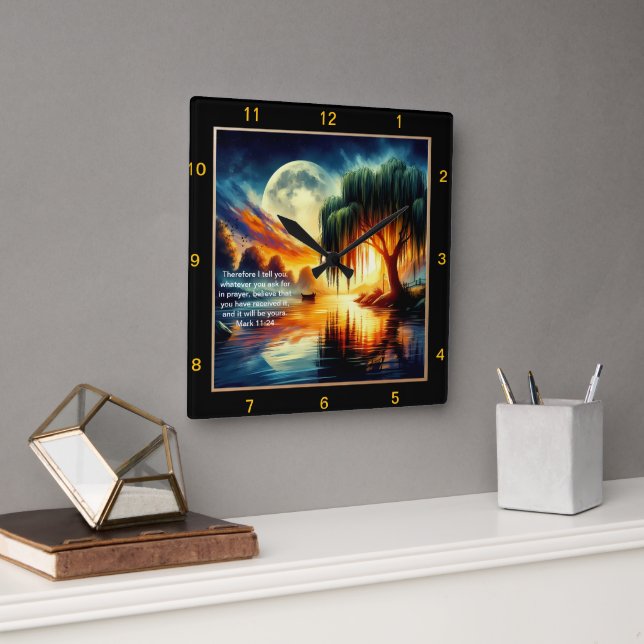 Horloge Carrée Mark 11:24 Bénédiction : Affichage personnel (Bureau)