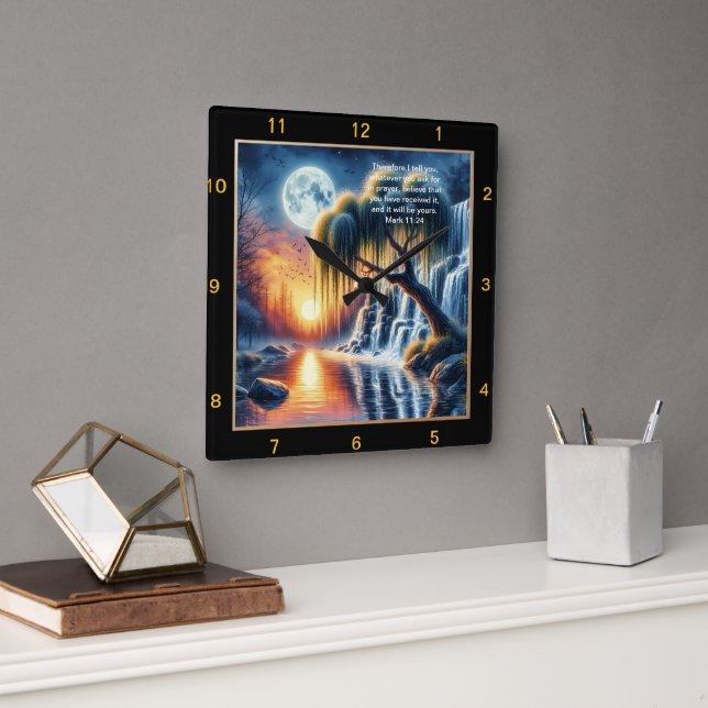 Horloge Carrée Mark 11:24 Faith Rappel : Personnalisé (Bureau)