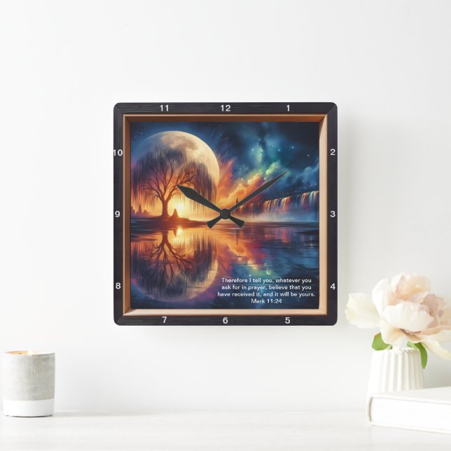 Horloge Carrée Mark 11:24 Grace Clock : Personnalisé Christian Gi (Maison)