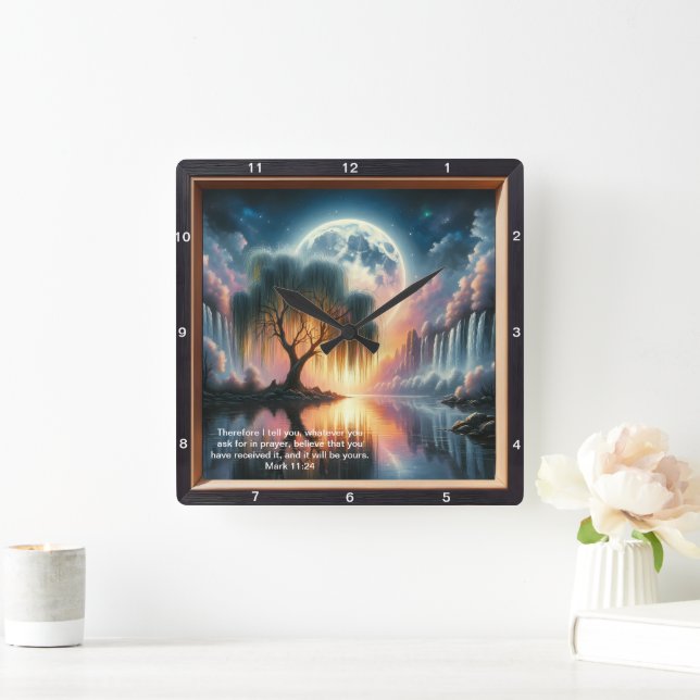 Horloge Carrée Mark 11:24 Temps Inspirationnel : Conception perso (Maison)