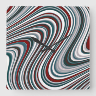 Horloge Carrée Maroon and Teal Blue Abstract Curvy Shapes