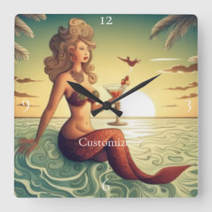 Horloge Carrée Martini Classy Mermaid Thunder_Cove