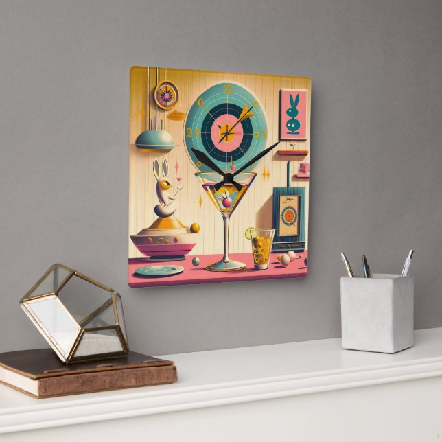 Horloge Carrée Martini lapin atomique Futuriste du milieu du sièc (Bureau)