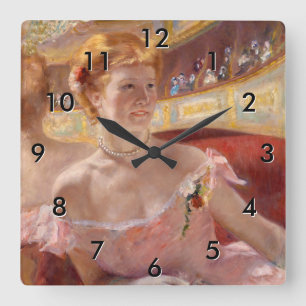 Horloge Carrée Mary Cassatt - Femme avec collier de perle dans un