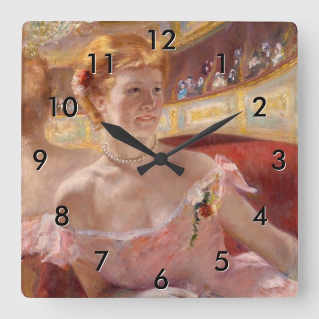 Horloge Carrée Mary Cassatt - Femme avec collier de perle dans un (Recto)