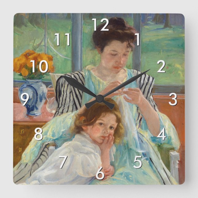 Horloge Carrée Mary Cassatt - Jeune Mère Cousant (Recto)