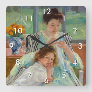Horloge Carrée Mary Cassatt - Jeune Mère Couturière