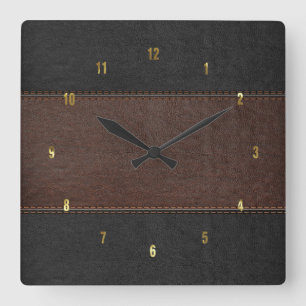 Horloge Carrée Masculine Brown et noir texture en cuir piqué