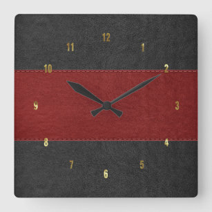 Horloge Carrée Masculine Rouge & Noir en cuir piqué Texture