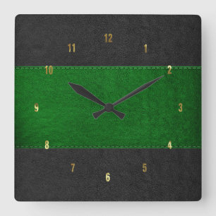 Horloge Carrée Masculine Vert & Noir Tissu En Cuir