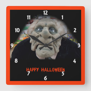 Horloge Carrée Masque de vieil homme en Arrière - plan noir