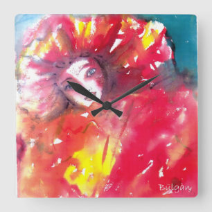 Horloge Carrée MASQUE EN ROUGE / Balle mascarade vénitienne, Jaun