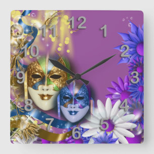 Horloge Carrée Masquerade quinceanera Ventian masks