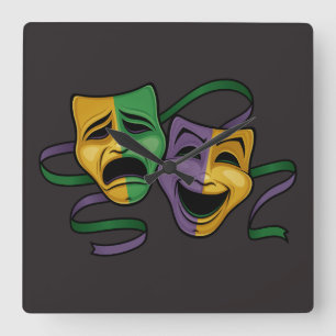 Horloge Carrée Masques de théâtre festifs Mardi Gras joyeux et tr
