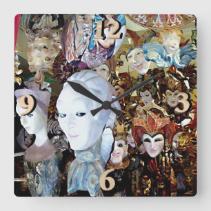 Horloge Carrée Masques vénitiens 2