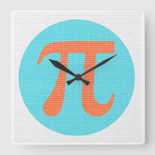 Horloge Carrée Math geek symbole Pi, orange et bleu