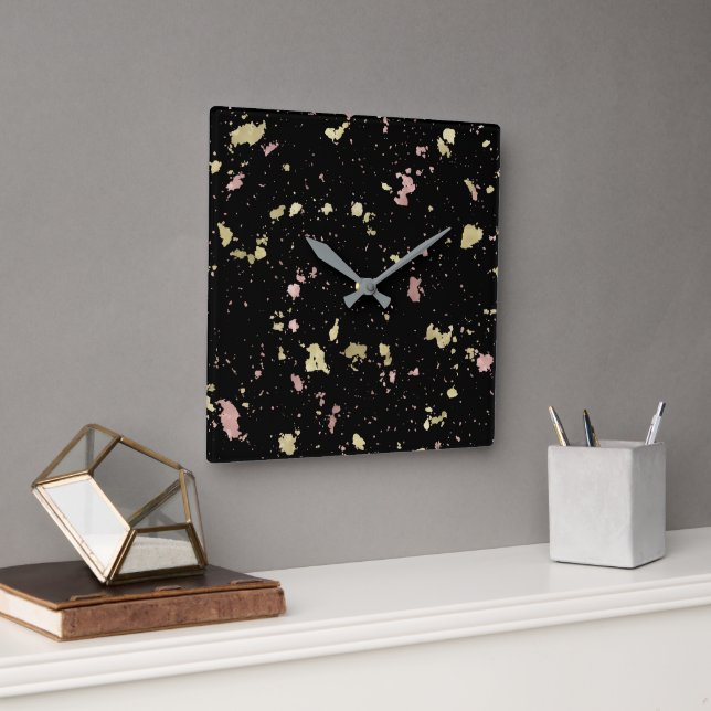 Horloge Carrée Matte Gold et Rose Gold Flakes Noir (Bureau)