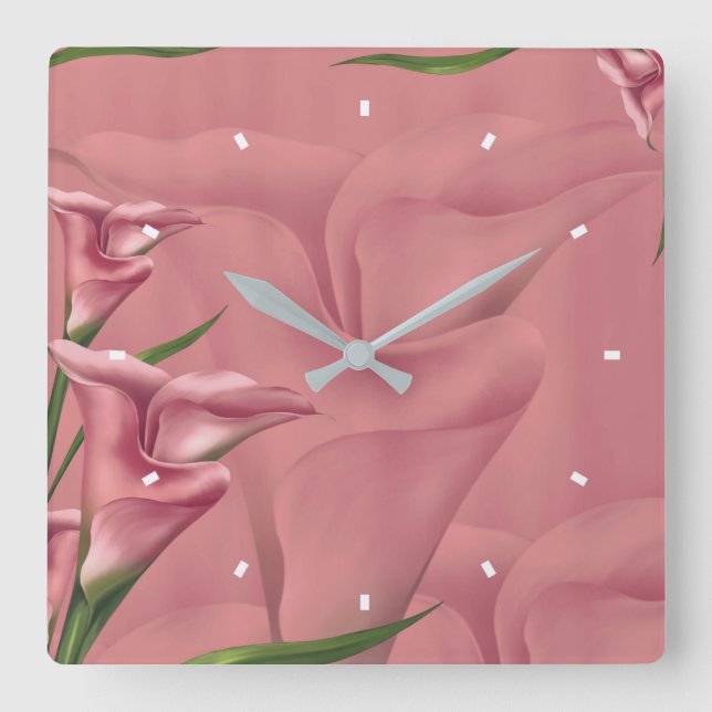 Horloge Carrée Mauve Flower Wall Clock par Julie Everhart (Recto)