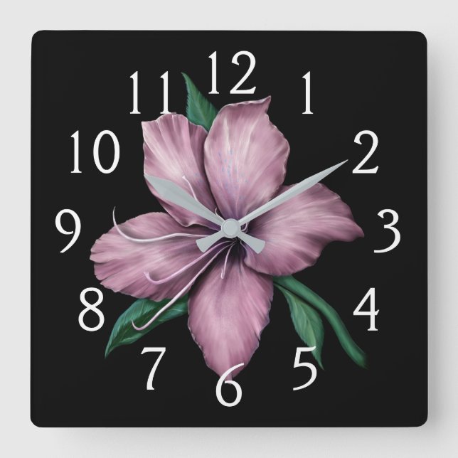 Horloge Carrée Mauve Rose Lily (Recto)