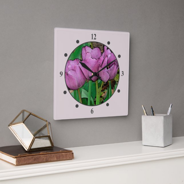 HORLOGE CARRÉE "MAUVE TULIPS" (Bureau)