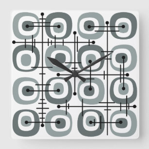 Horloge Carrée MCM gris Motif Abstrait du milieu du siècle