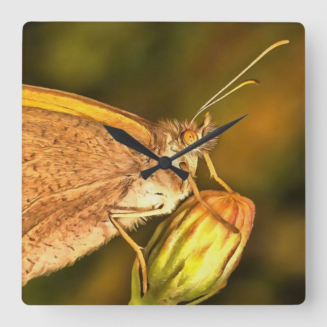 Horloge Carrée Meadow Brown Beau Papillon Art (Recto)