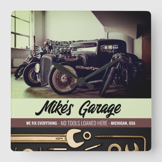 Horloge Carrée Mécanique Moto de voiture personnalisée Garage Car (Recto)