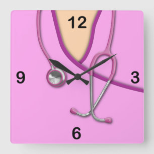 Horloge Carrée Médicale rose frotte