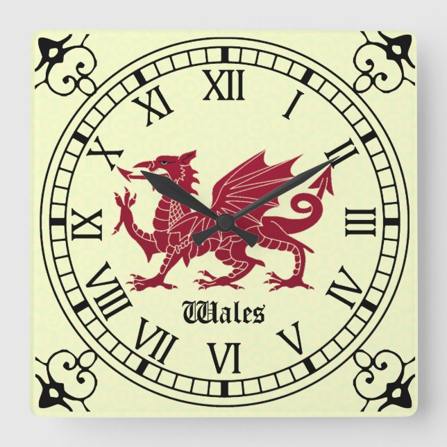 Horloge Carrée Medieval Welsh Dragon Wall Clock (Recto)