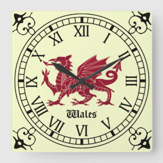 Horloge Carrée Medieval Welsh Dragon Wall Clock