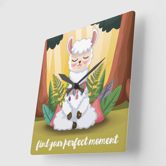 Horloge Carrée Méditation de la llama dans la Forêt Magique (Angle)