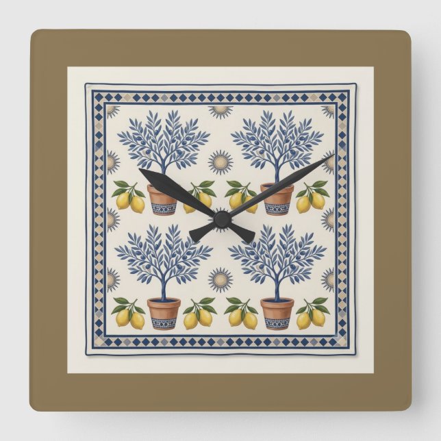 Horloge Carrée Mediterranean Lemon Tree Square Wall Clock (Recto)