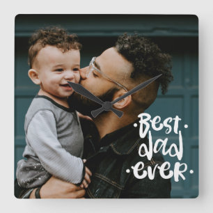 Horloge Carrée Meilleur papa jamais Cadeau personnalisé avec phot