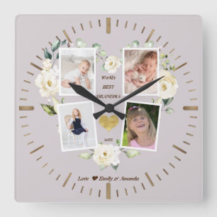 Horloge Carrée Meilleure grand-mère photo Floral World's Day