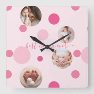 Horloge Carrée Meilleure maman de la Fête des Mères Photo pois ro