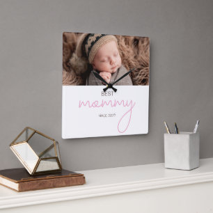 Horloge Carrée Meilleure Maman Depuis Année Photo Script Police C