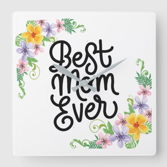 Horloge Carrée Meilleure maman jamais colorée (Recto)