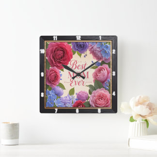 Horloge Carrée Meilleure maman jamais florale