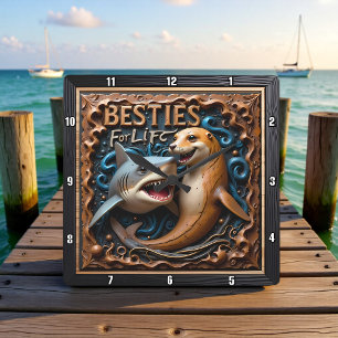 Horloge Carrée Meilleurs amis aquatiques requin phoque