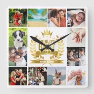Horloge Carrée Meilleurs Grands-Parents du Monde Photomontage