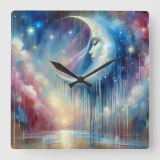 Horloge Carrée Mélange de la lune - Bouche murale du ciel pastel