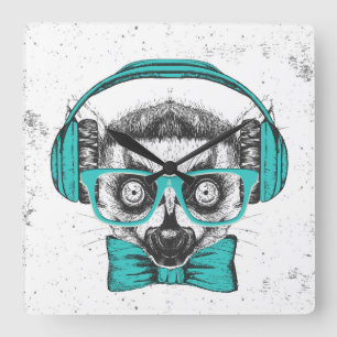 Horloge Carrée Mélomane du lémur  