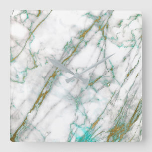 Horloge Carrée Menthe grise blanche de marbre de Carrare de