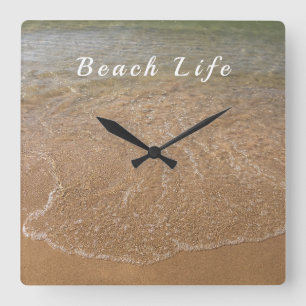 Horloge Carrée Mer marine Nautique Vagues Plage de sable Citation