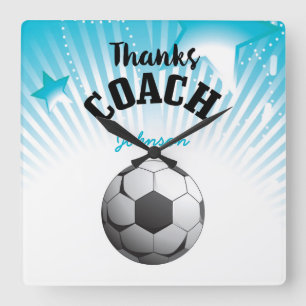 Horloge Carrée Merci Coach Football Aqua Blue Stars Ball