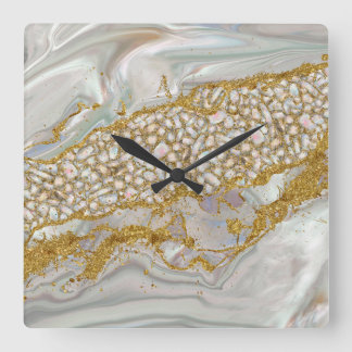 Horloge Carrée Mère de perle et d'or Abstrait