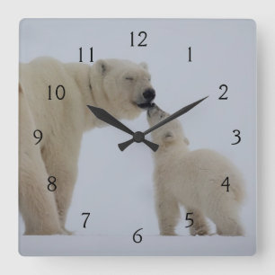 Horloge Carrée Mère d'ours blanc avec CUB