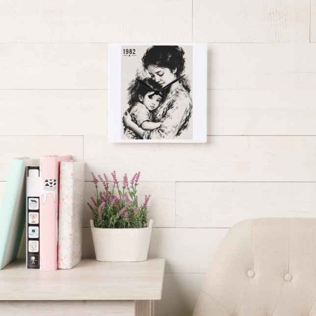 Horloge Carrée Mère et enfant vintage 1982 (Salle de lecture)